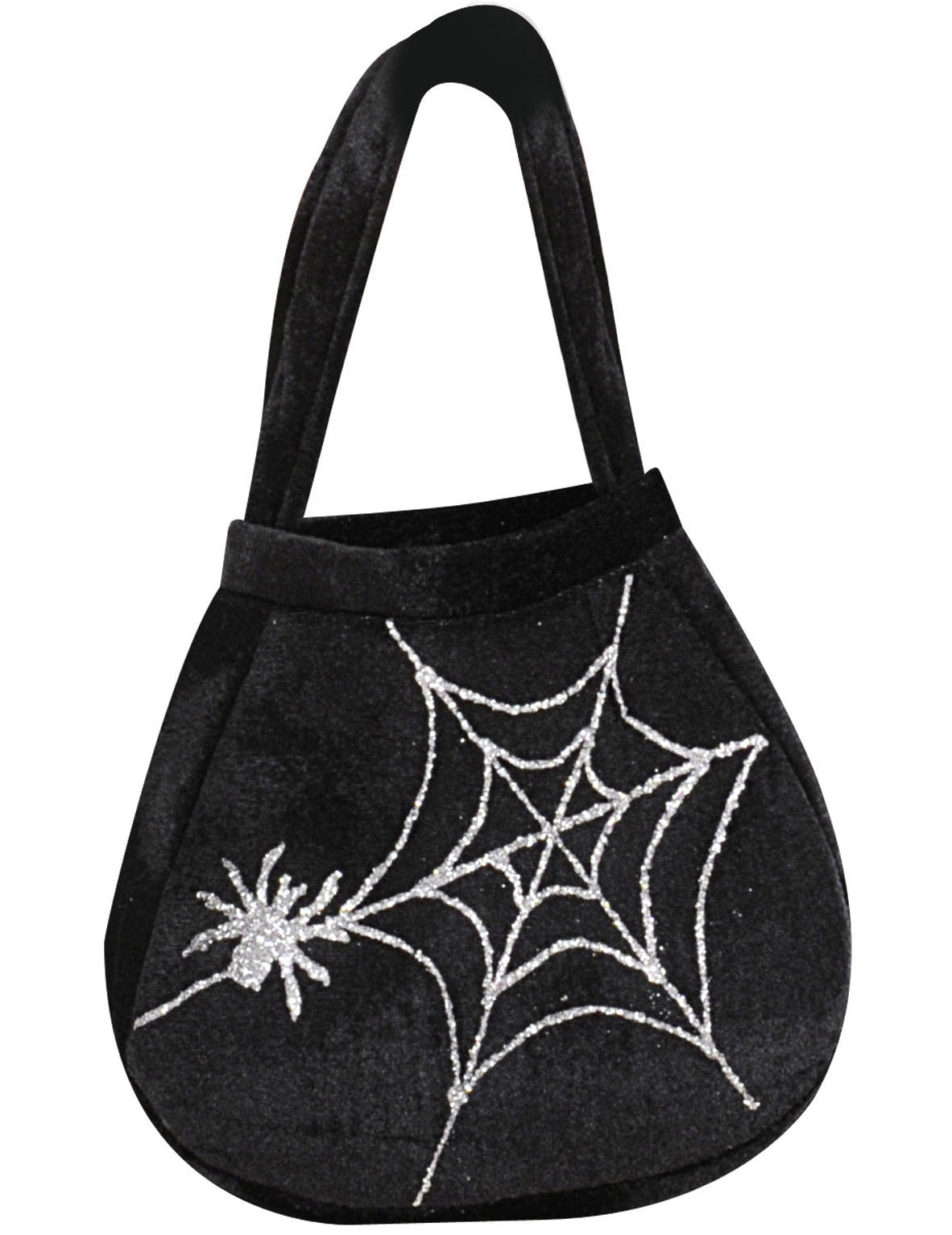 Sac araignée et toile pour adulte noir et argenté pailleté