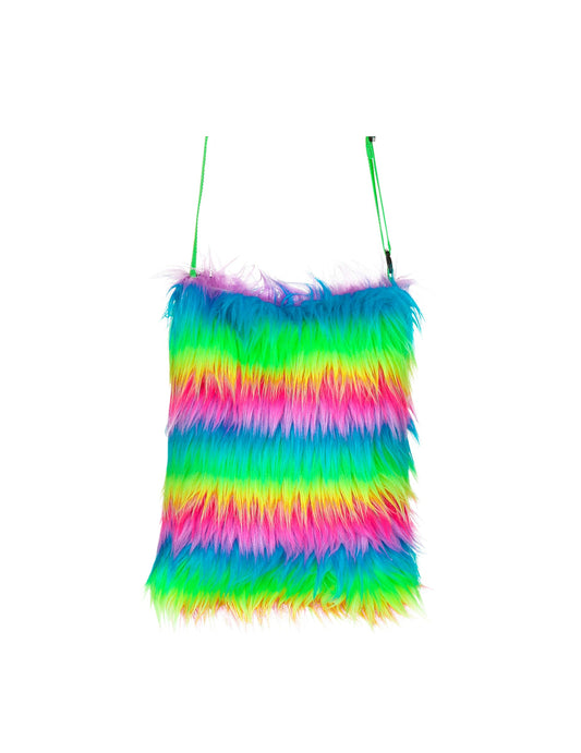 Sac en peluche multicolore pour adulte arc-en-ciel fluo à longs poils