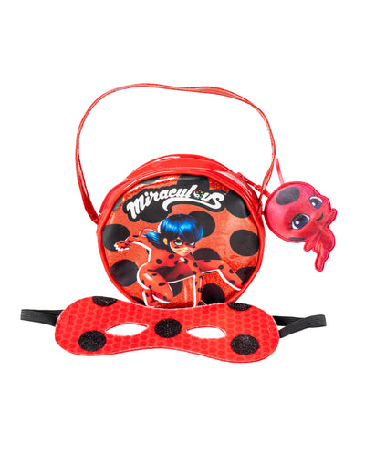 Sac Ladybug avec peluche Tikki pour enfant rouge à pois noirs avec masque
