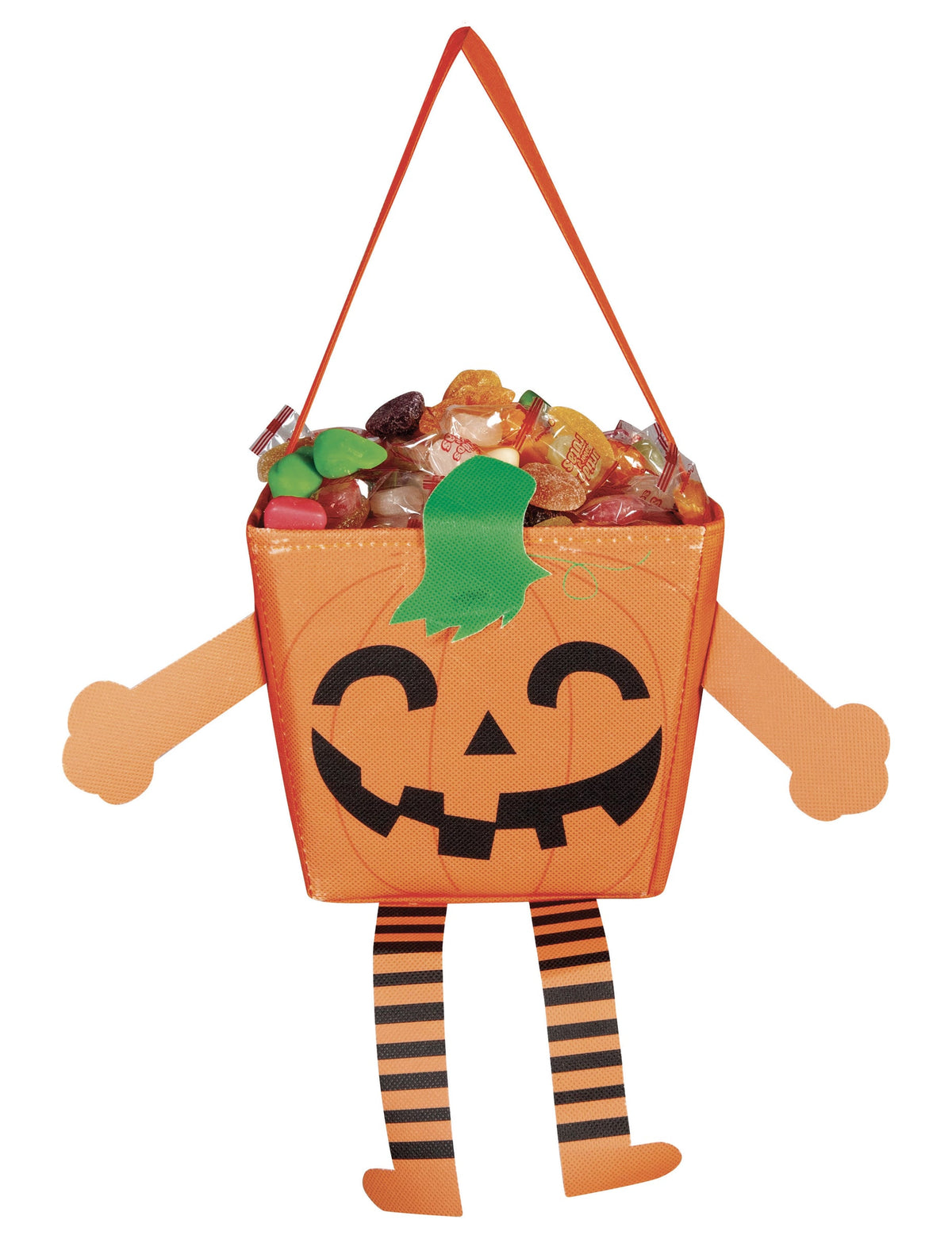 Sac petite citrouille avec bras et jambes pour enfant orange aux jambes rayées noires
