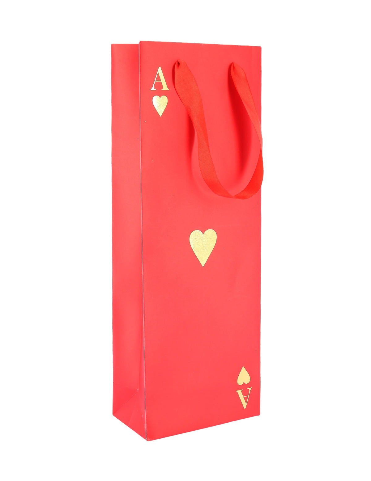 Sac cadeau pour bouteille Dame de cœur rouge avec motifs dorés