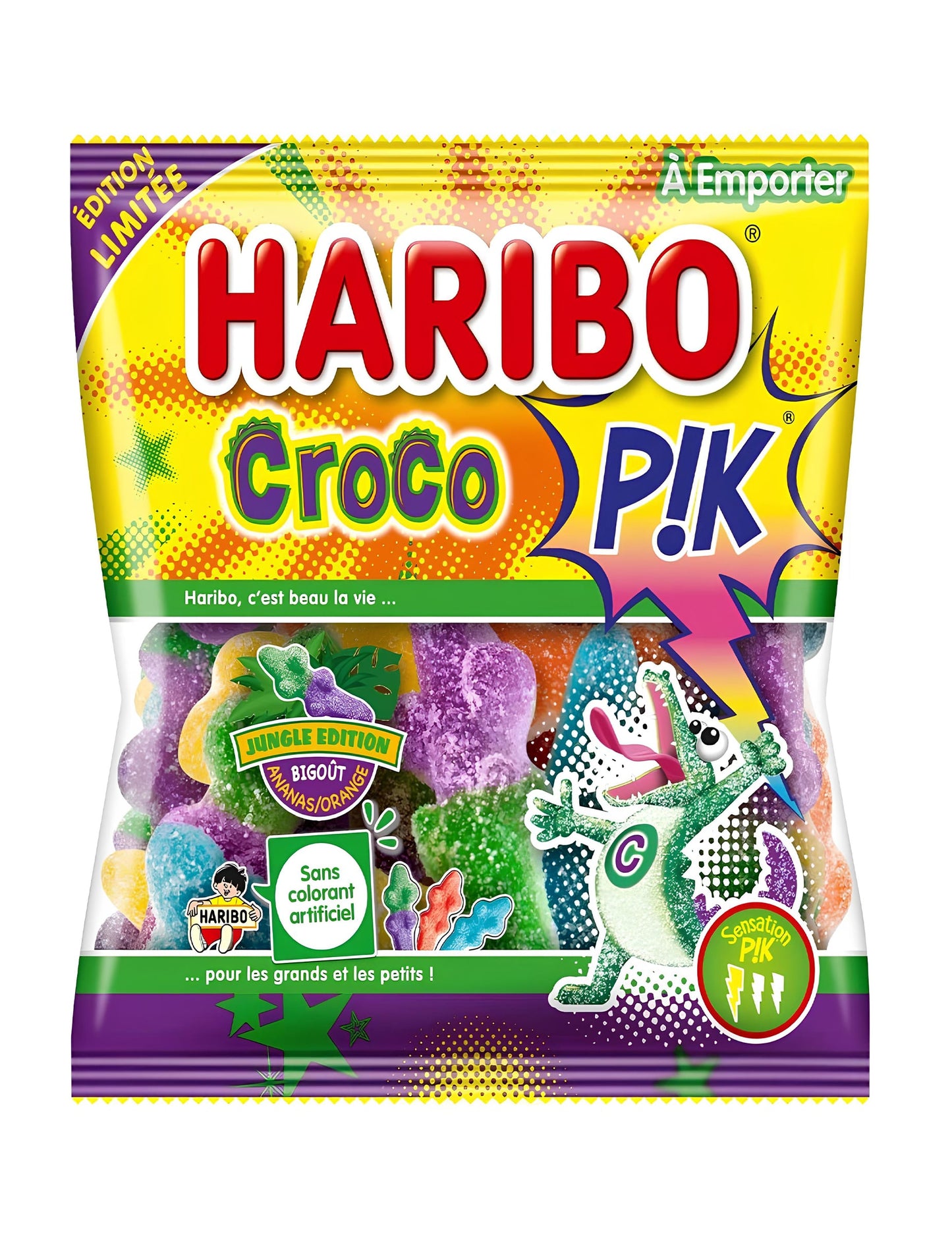 Sachet de bonbons Croco PIK Haribo pour tous acidulés Jungle Edition bigout orange et ananas