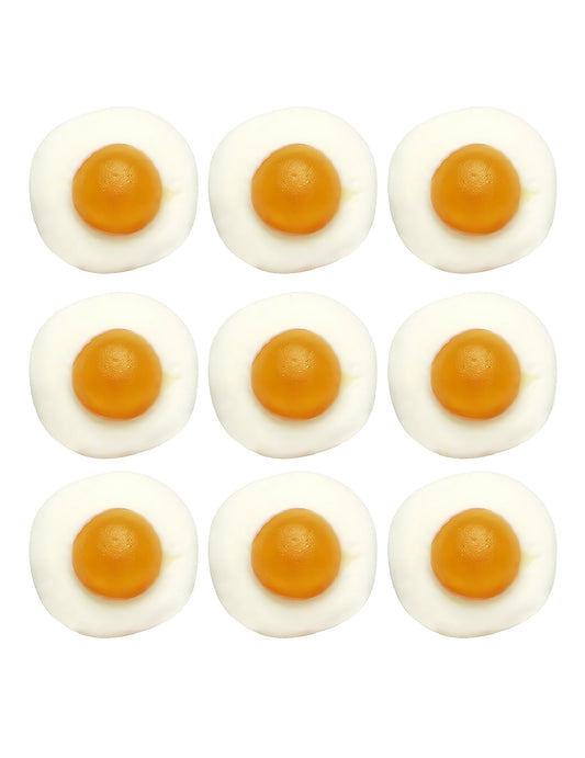 Vue détaillée des bonbons du sachet de bonbons Haribo Oeufs au plat