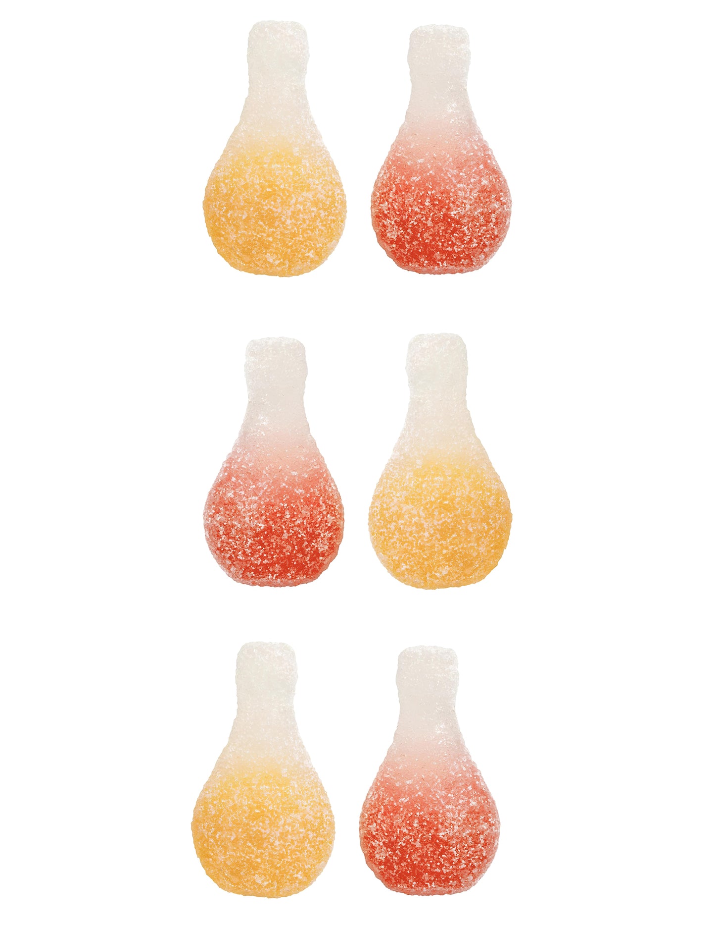 Gros plan sur les bonbons acidulés en forme de bouteilles du sachet de bonbons Orangina Pik Haribo