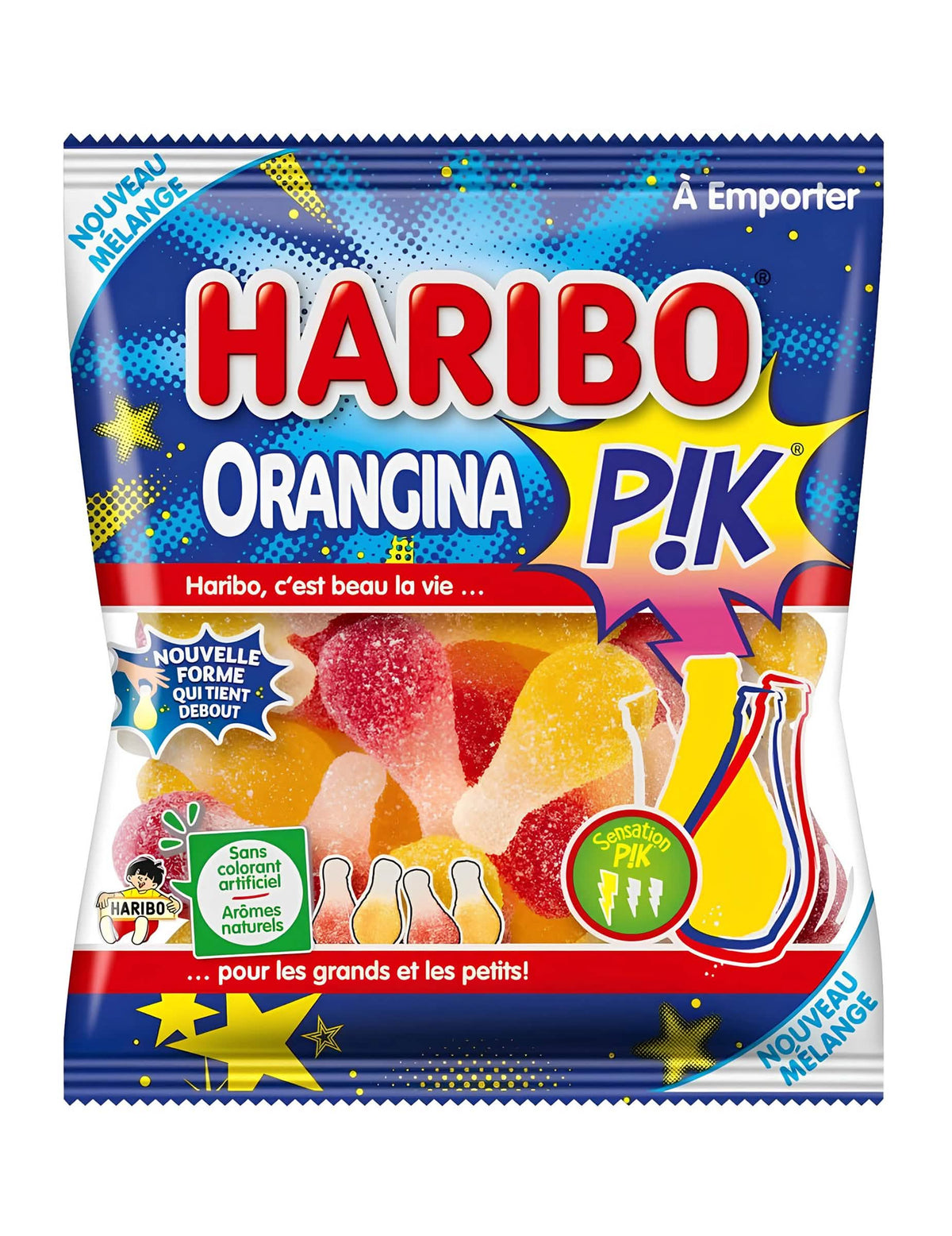 Vrečica bombonov Orangina Pik Haribo za male in velike, kisli rumeni in rdeči