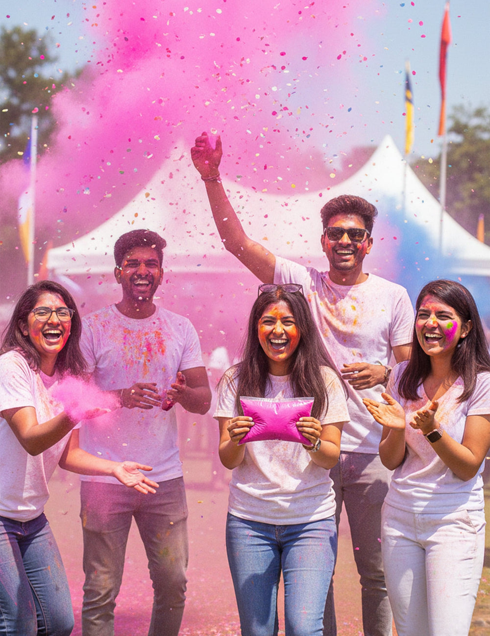 Sachet de poudre Holi pour fête rose fluo