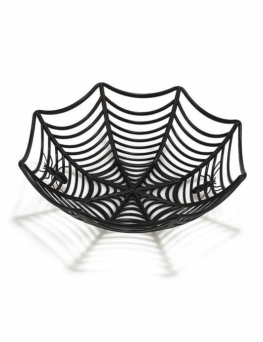 Saladier toile d'araignée pour Halloween noir avec petites araignées