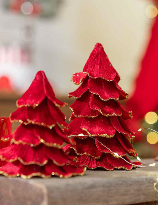 Božično drevesce iz rdečega in zlatega žameta 12 x 16 cm