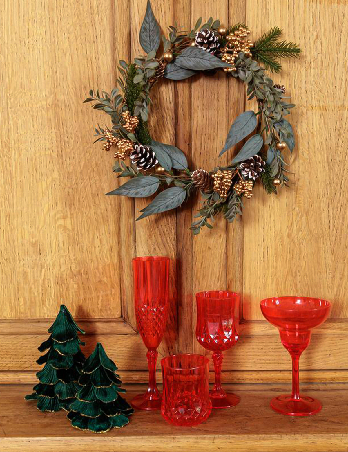 Sapin de Noël velours vert foncé et or 12 x 16 cm