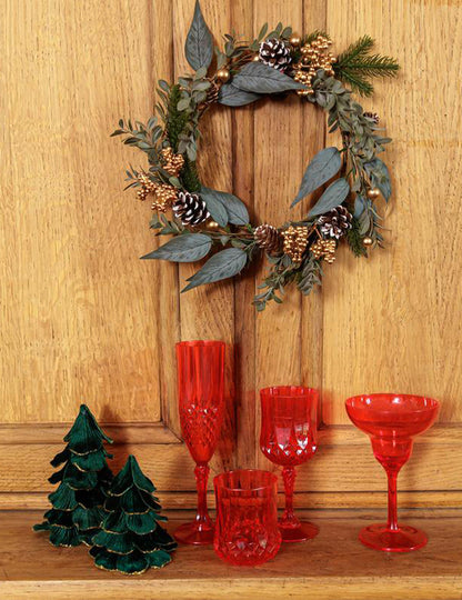 Sapin de Noël velours vert foncé et or 12 x 16 cm