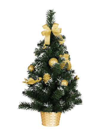 Božično drevo na stojalu z zlatimi okraski 60 cm umetni sneg