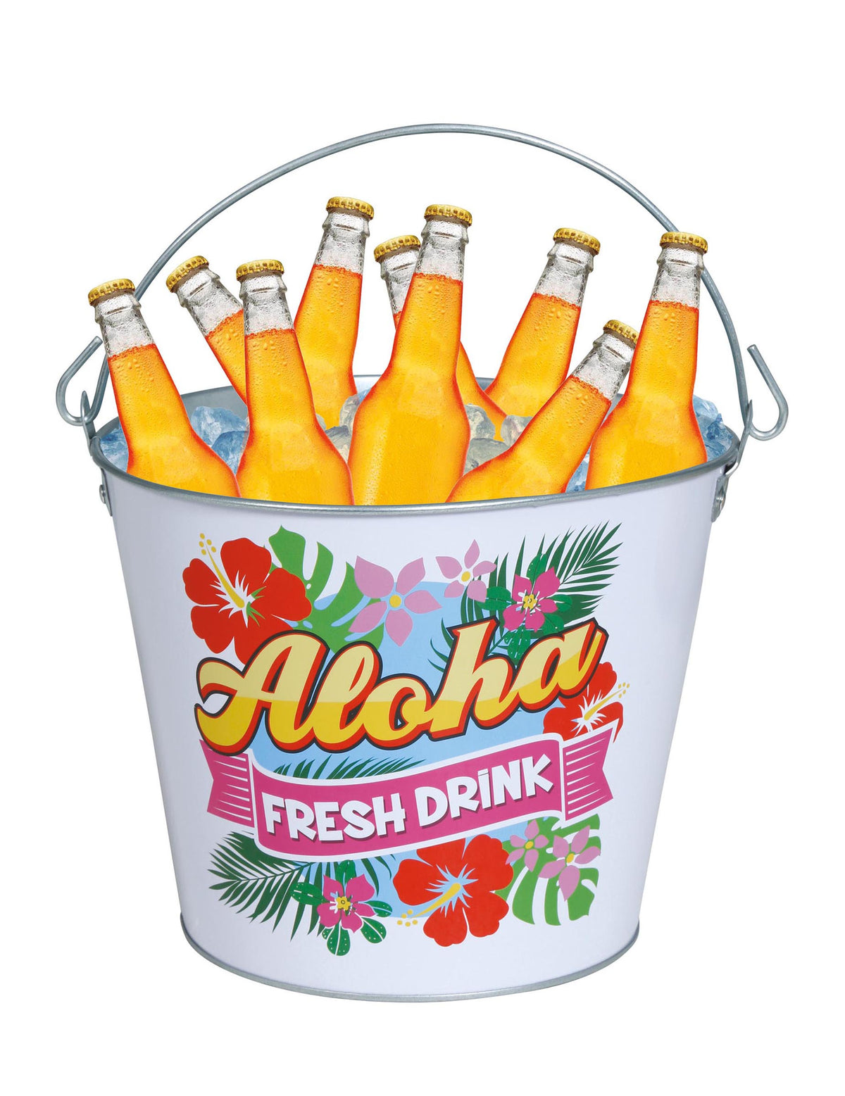 Seau à boissons Aloha Hawaï pour fête blanc avec fleurs exotiques