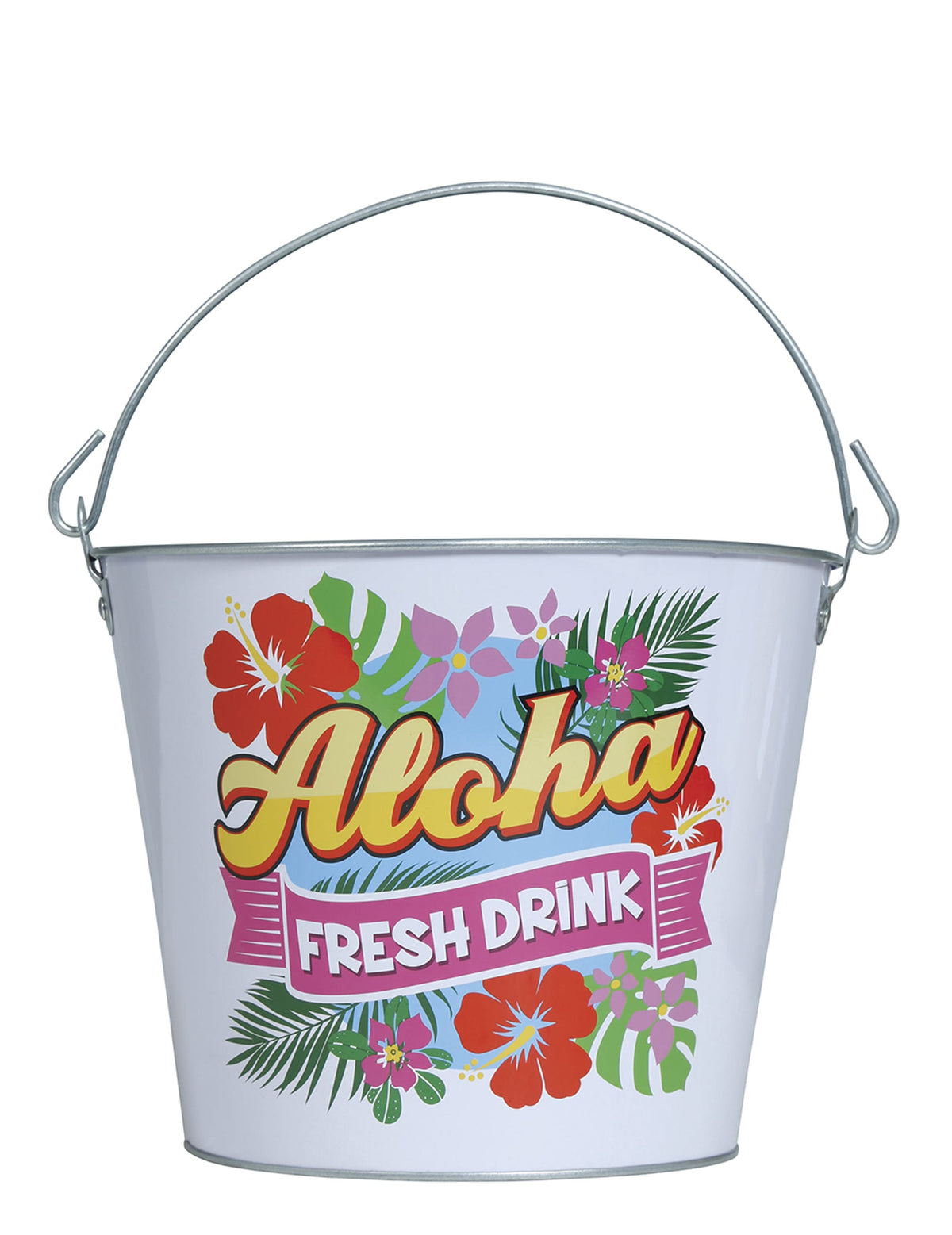 Gros plan sur l'imprimé tropical du seau à boissons Aloha Hawaï
