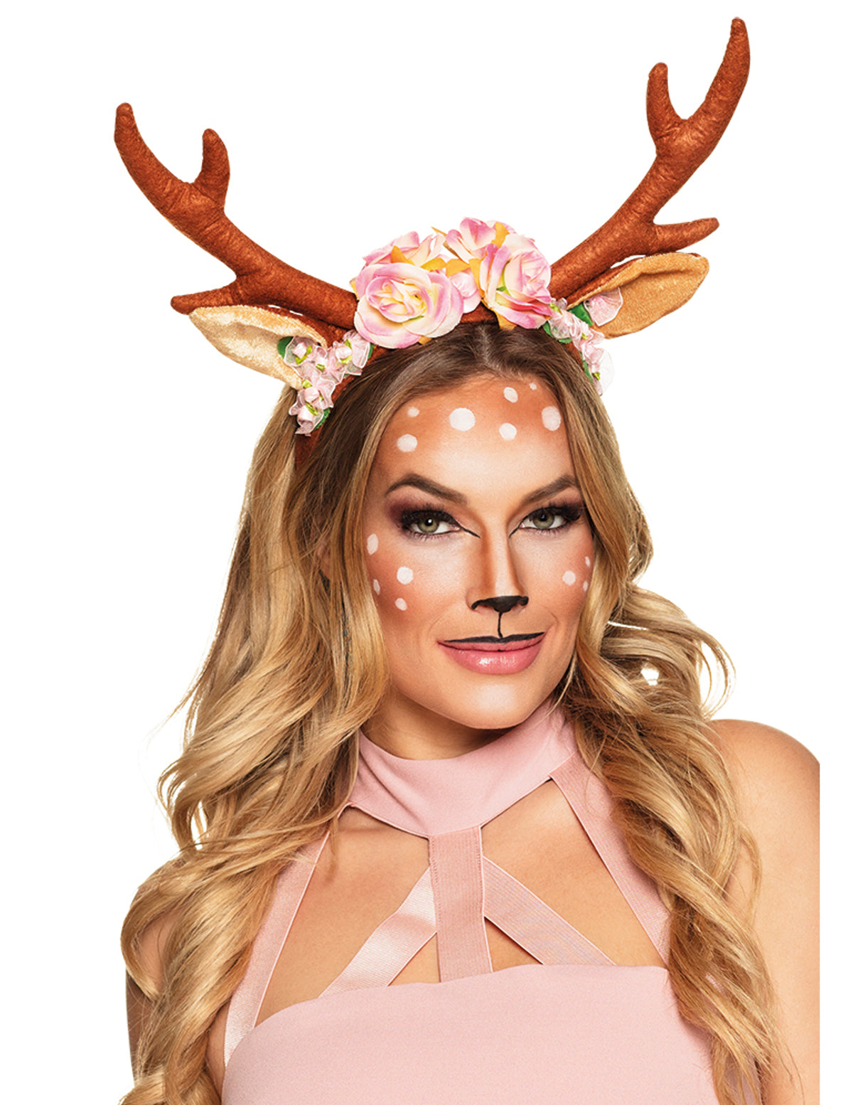 Détail des fleurs et des oreilles du serre-tête cerf pour femme