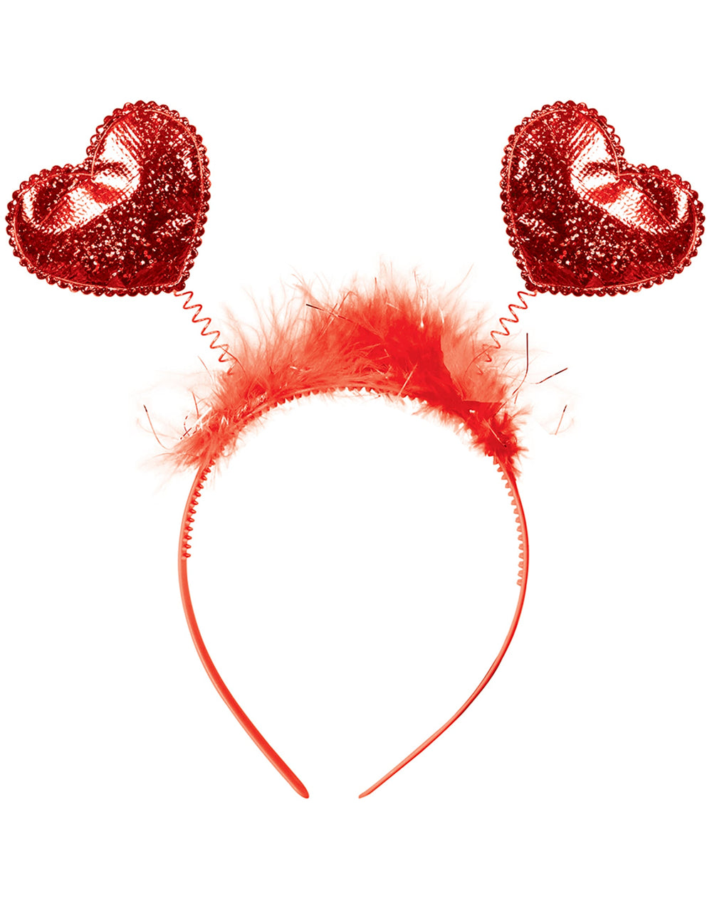 Vue de face du serre-tête à coeurs rouges pour adulte