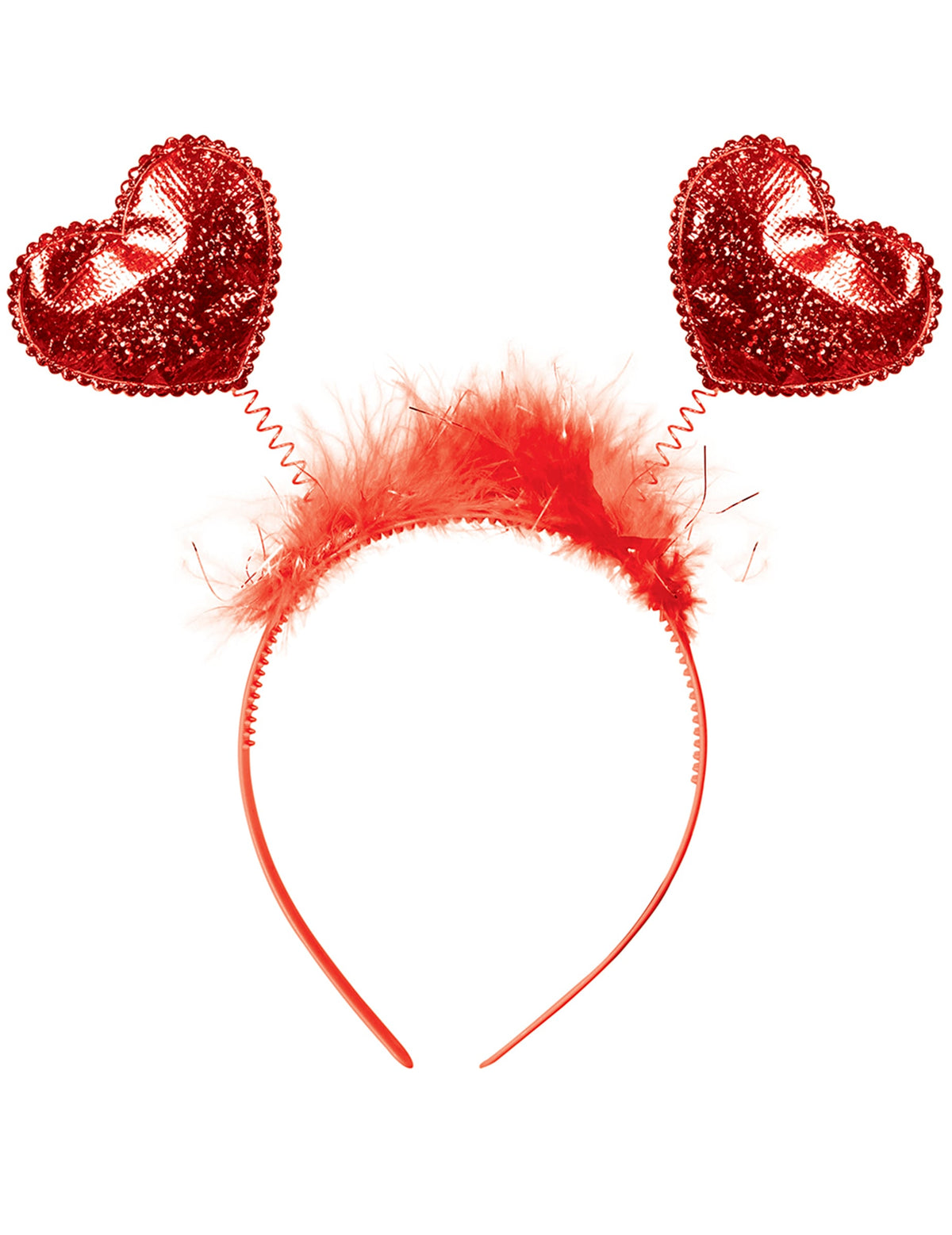 Vue de face du serre-tête à coeurs rouges pour adulte