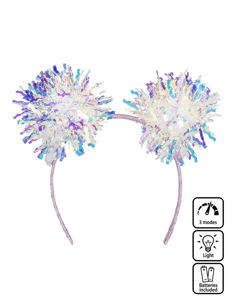 Détail des fonctionnalités lumineuses du serre-tête à pompons lumineux