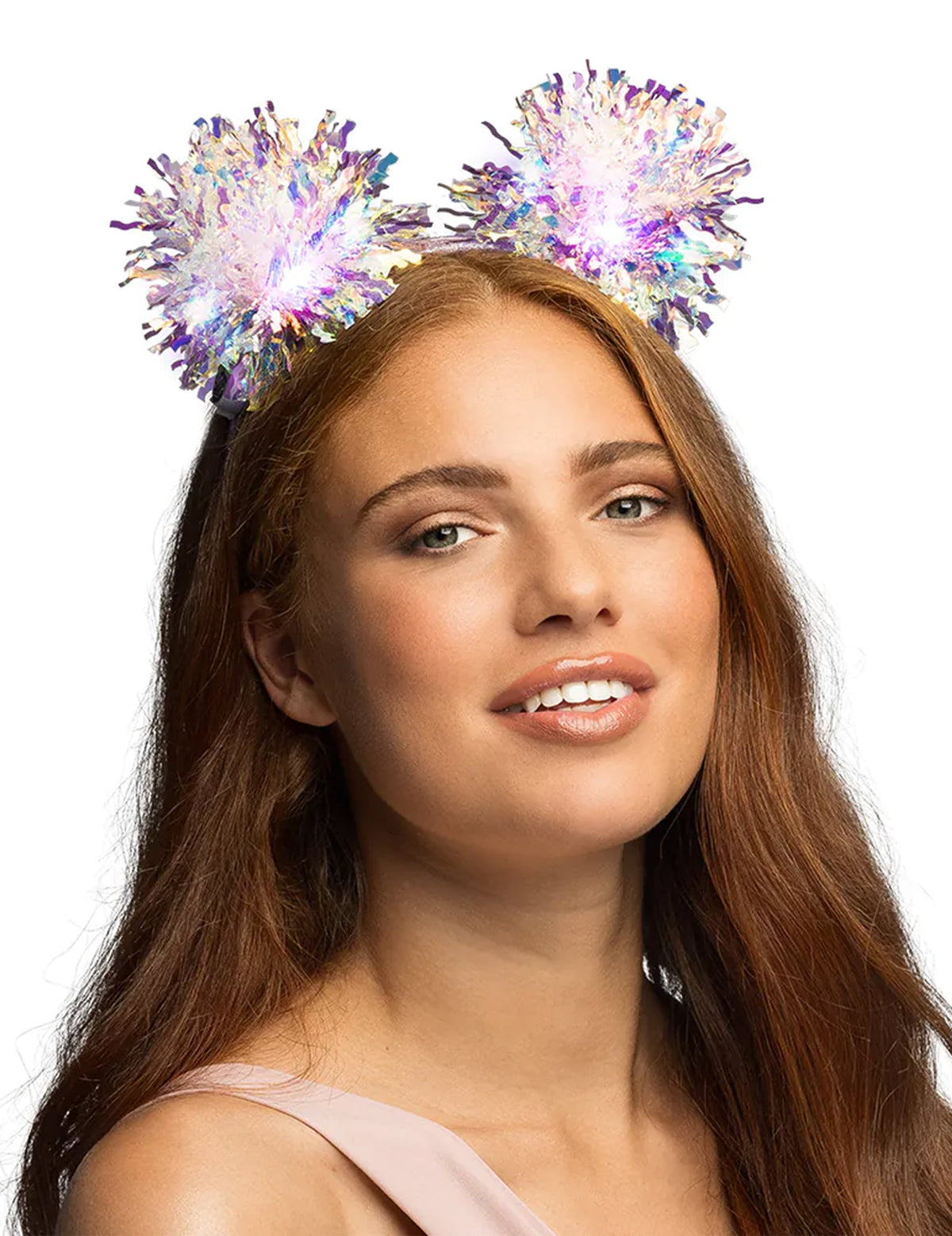 Serre-tête à pompons lumineux pour femme multicolore irisé
