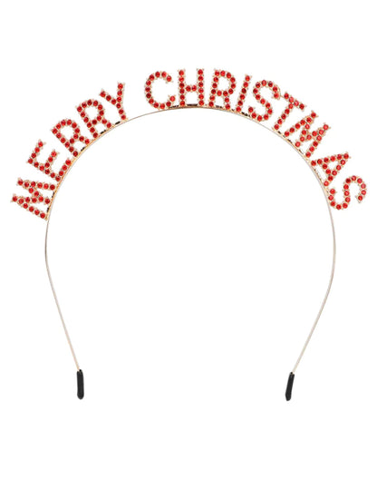 Vue de face du serre-tête à strass Merry Christmas