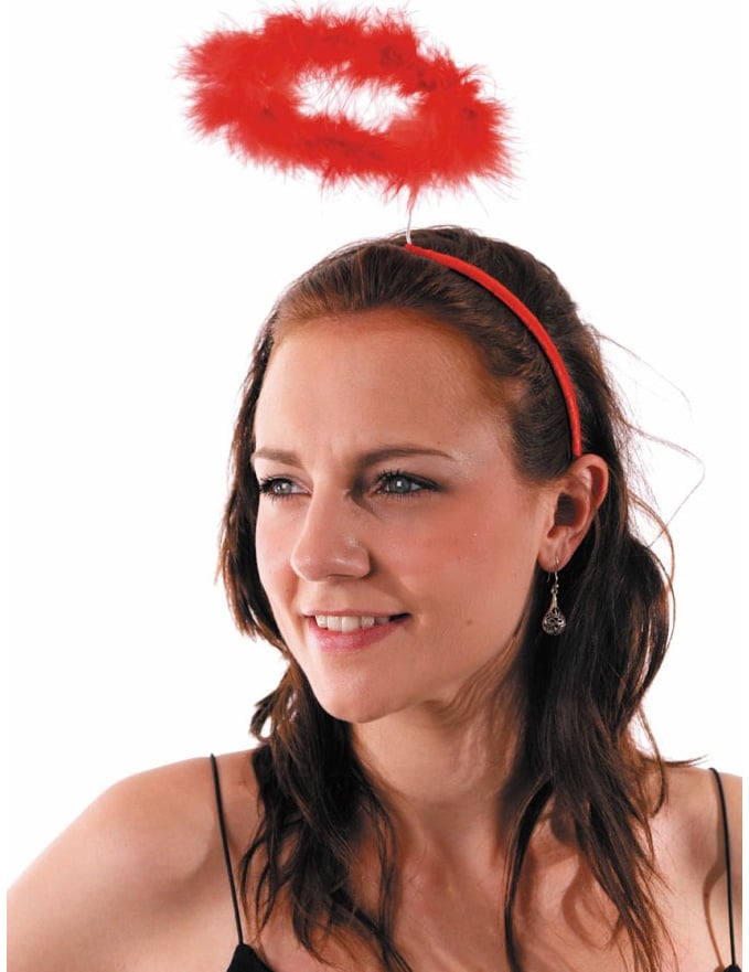Serre-tête auréole d'ange pour adulte rouge à plumes