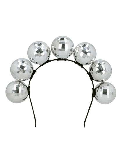 Vue de face du serre-tête boules disco pour adulte