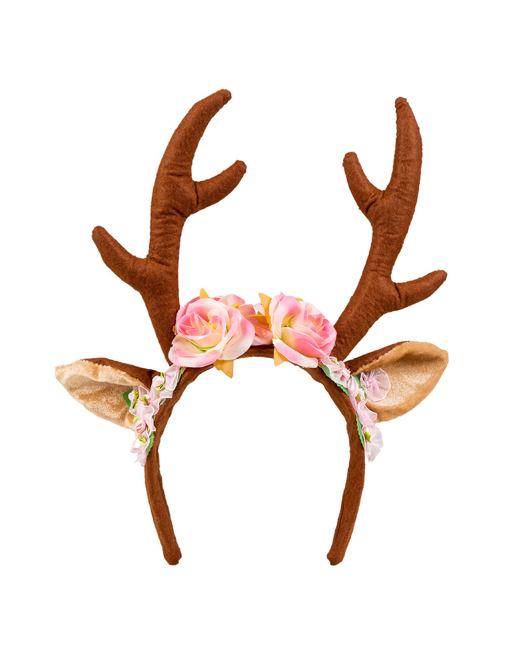 Détail des fleurs et des oreilles du serre-tête cerf pour femme
