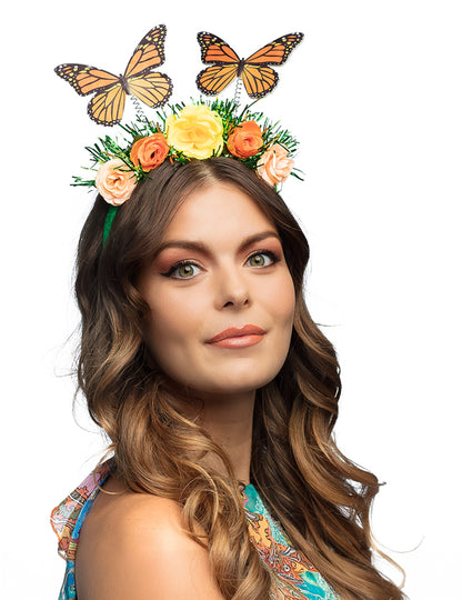 Naglavni trak za odrasle z rožami in metulji