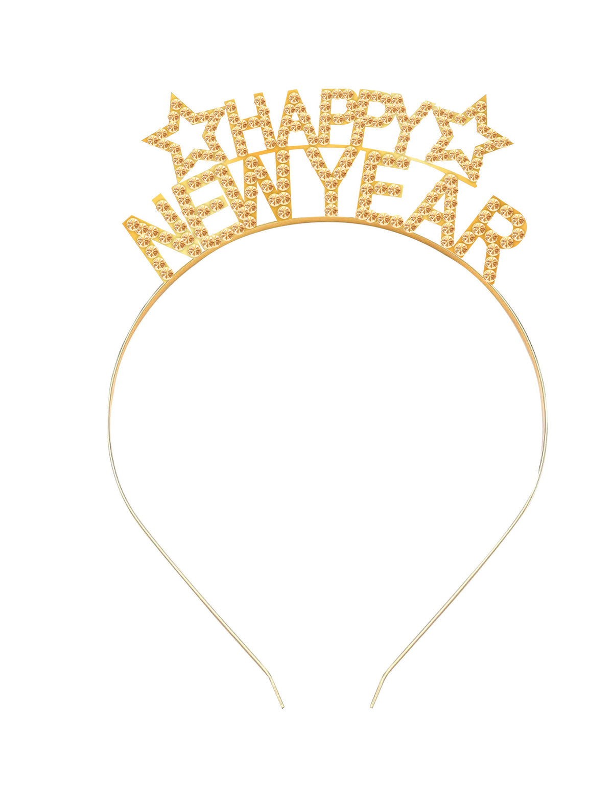 Vue de face du serre-tête Happy New Year à strass