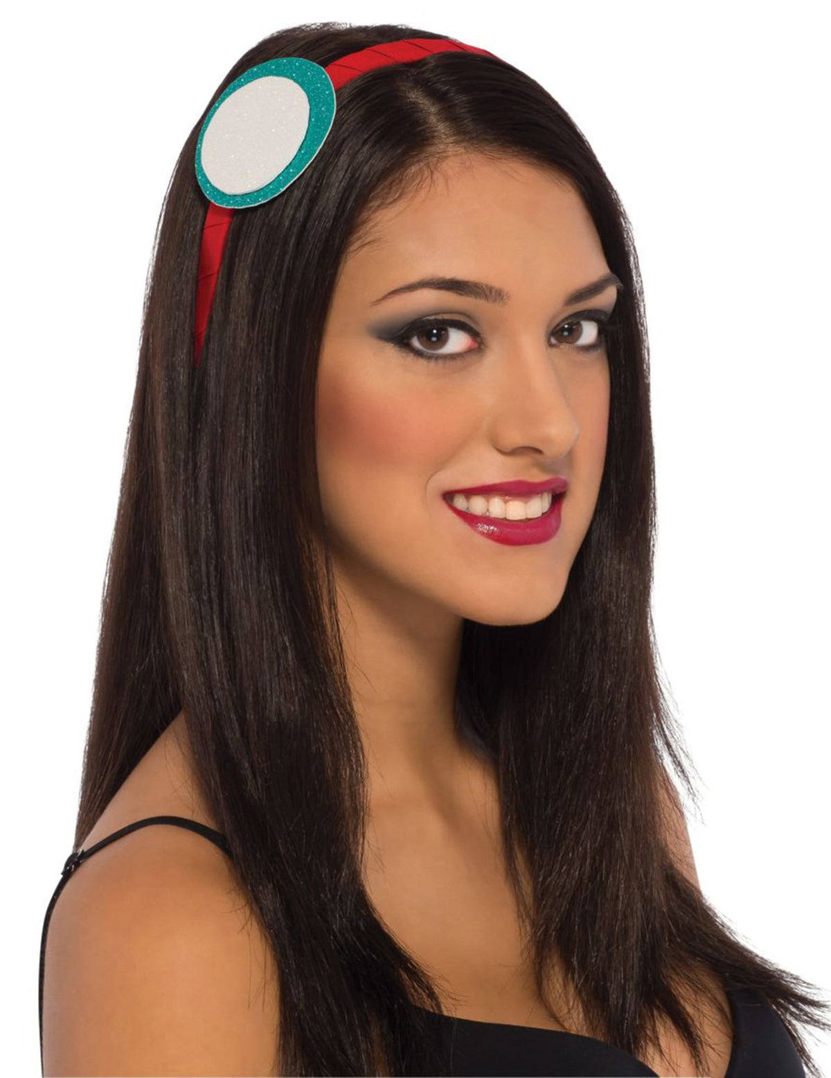 Serre-tête Iron man pour femme rouge avec médaillon blanc et turquoise pailleté