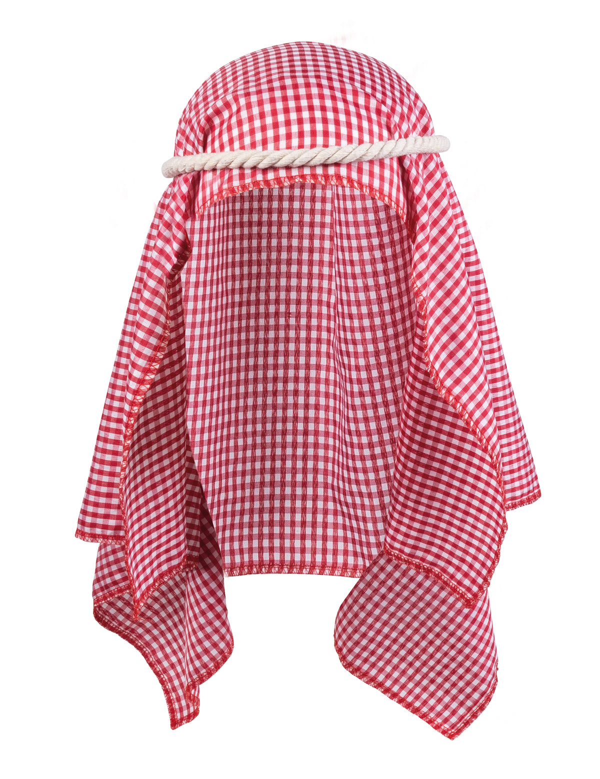 Détail de la coiffe rouge et blanc du set accessoires cheikh arabe pour adulte