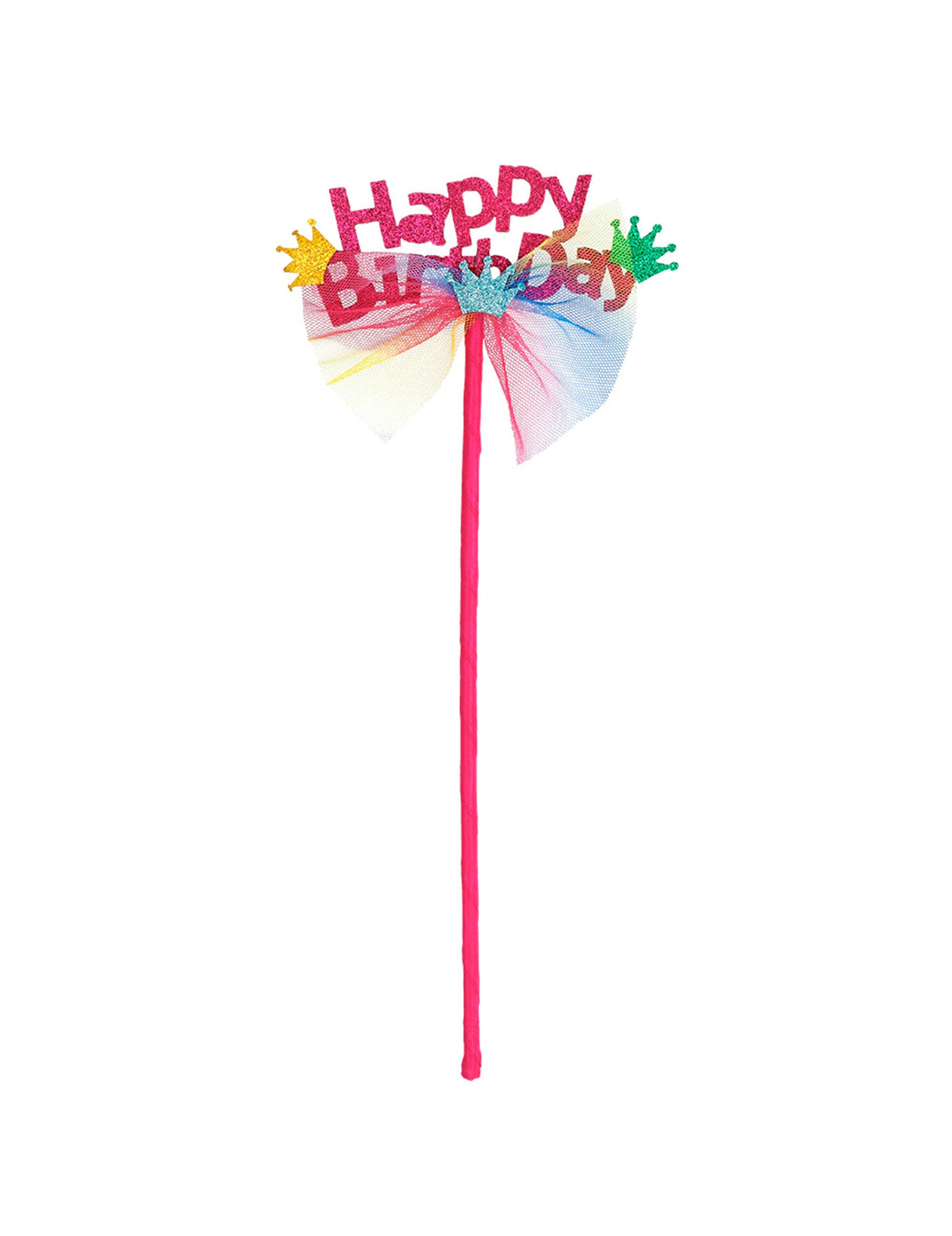 Baguette de fée Happy Birthday pour fille rose avec tulle multicolore