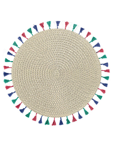 Boho vibes pom-pom pogrinjek 38 cm bež okrogla