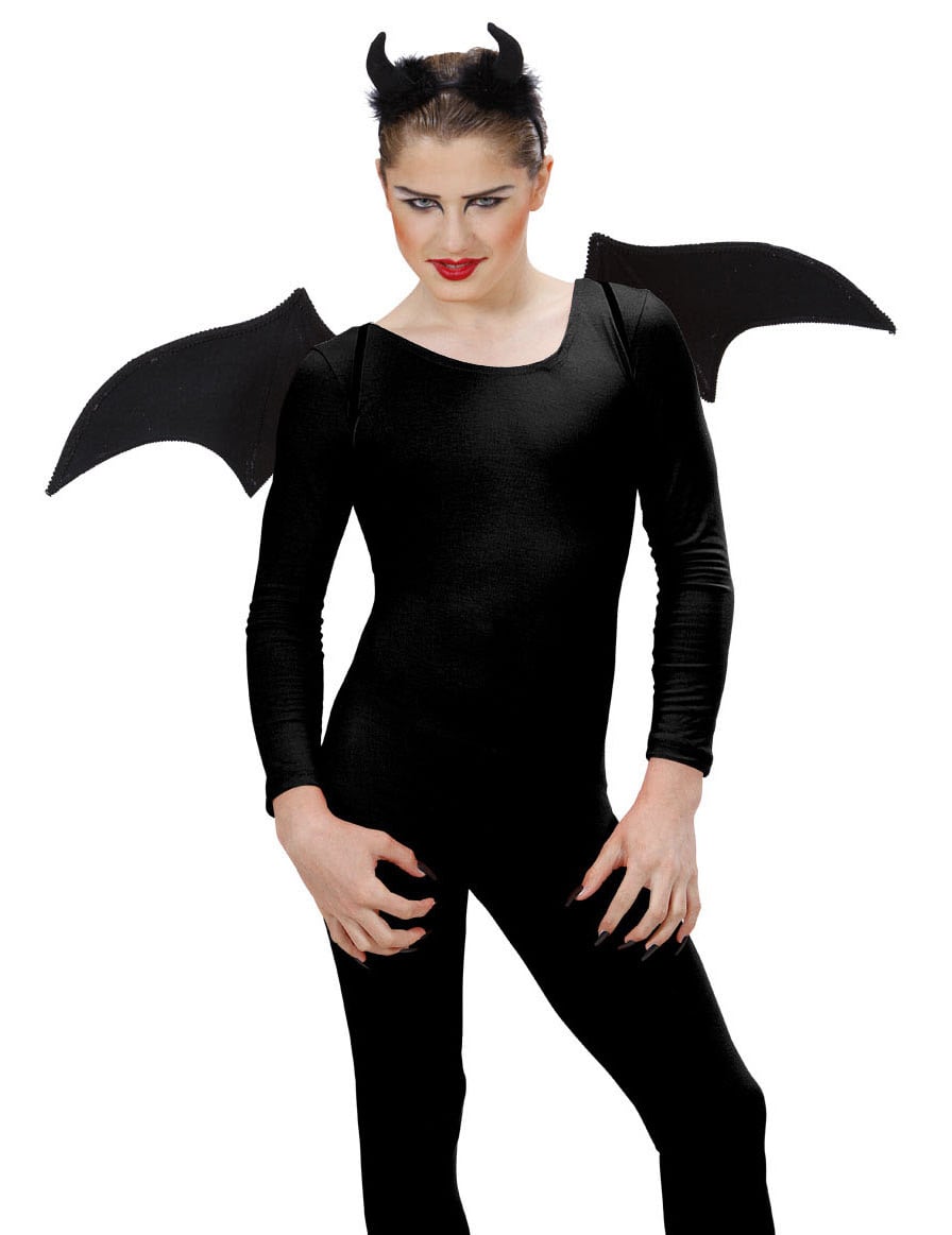 Set de démon Halloween pour femme noir avec ailes et cornes