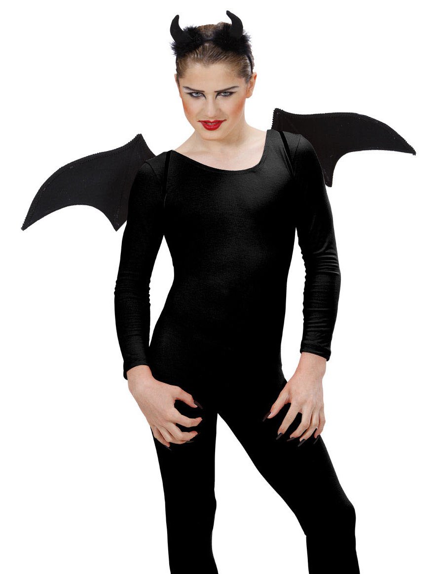 Set črnega Halloweenskega demona za odrasle z krili in rogovi