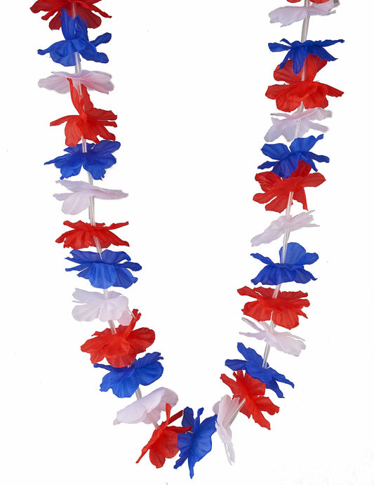 Gros plan sur le collier hawaï du set du supporter France