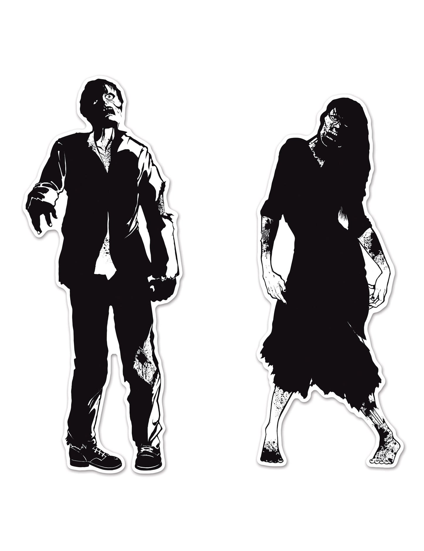 Silhouettes en carton zombies pour décoration noir et blanc
