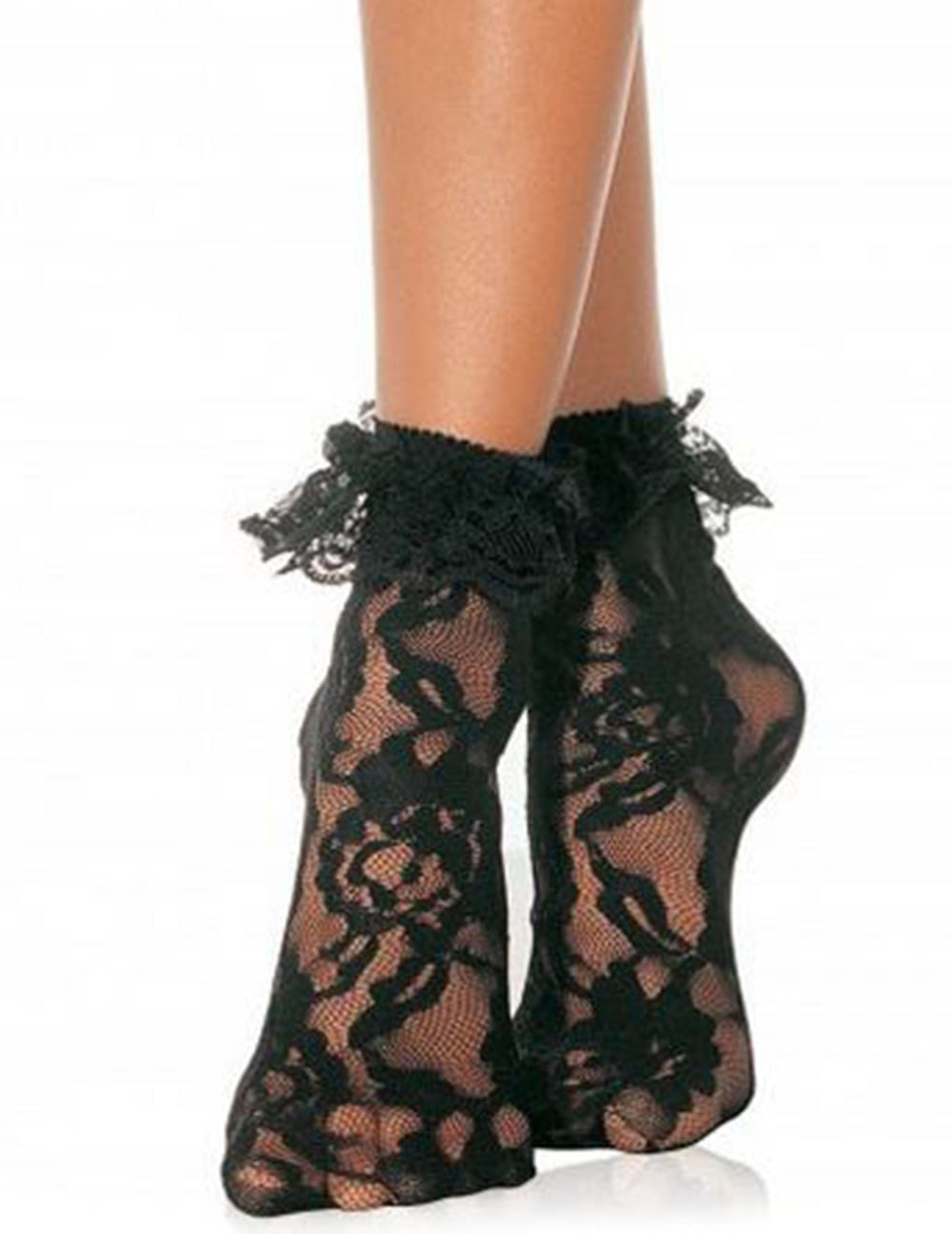 Socquettes en dentelle pour femme noires à volants