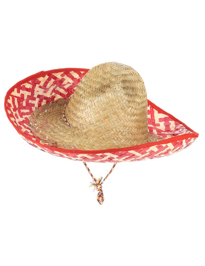 Vue de profil du sombrero mexicain rouge et paille