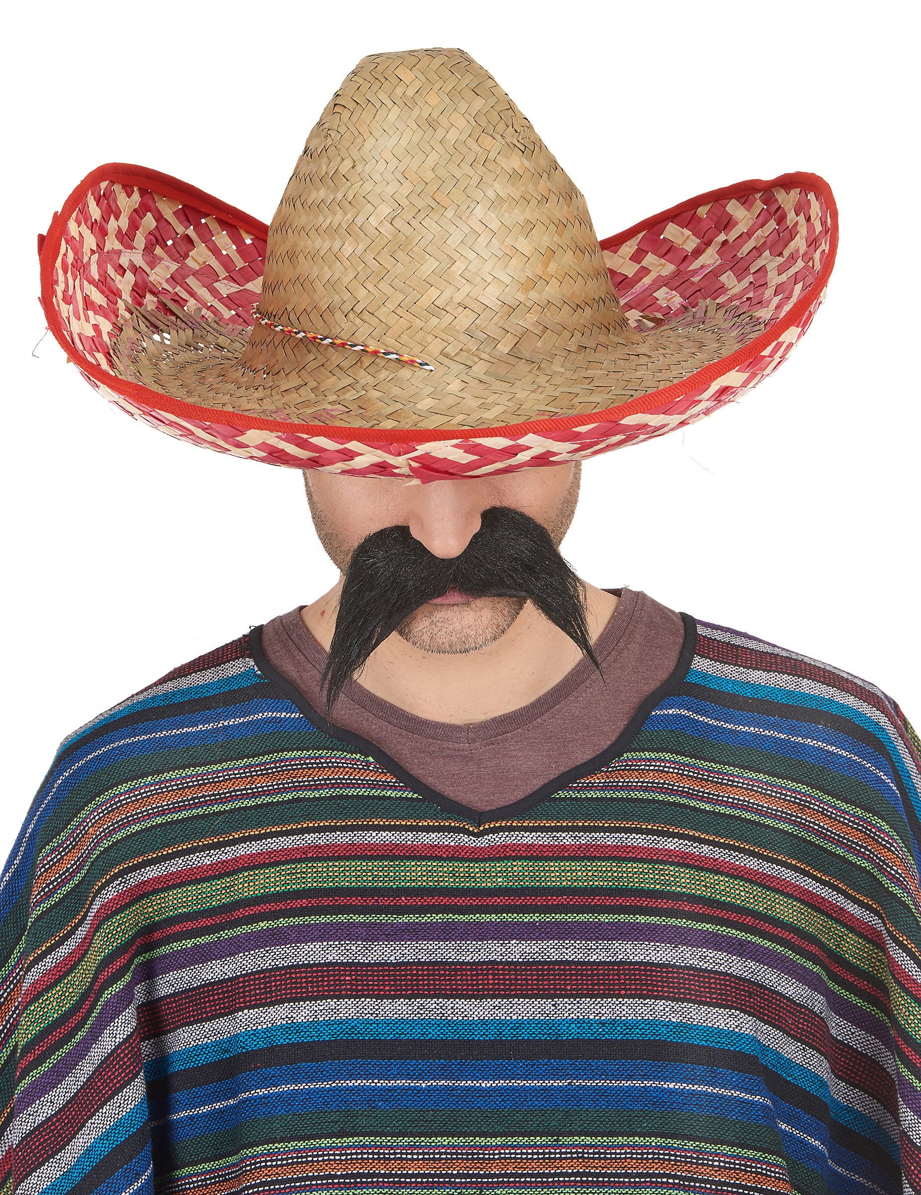 Sombrero mexicain pour adulte rouge et paille