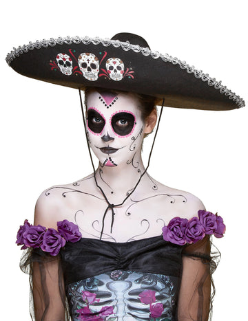 Black Sombrero Dia de Los Muertos Srebrni zaključki