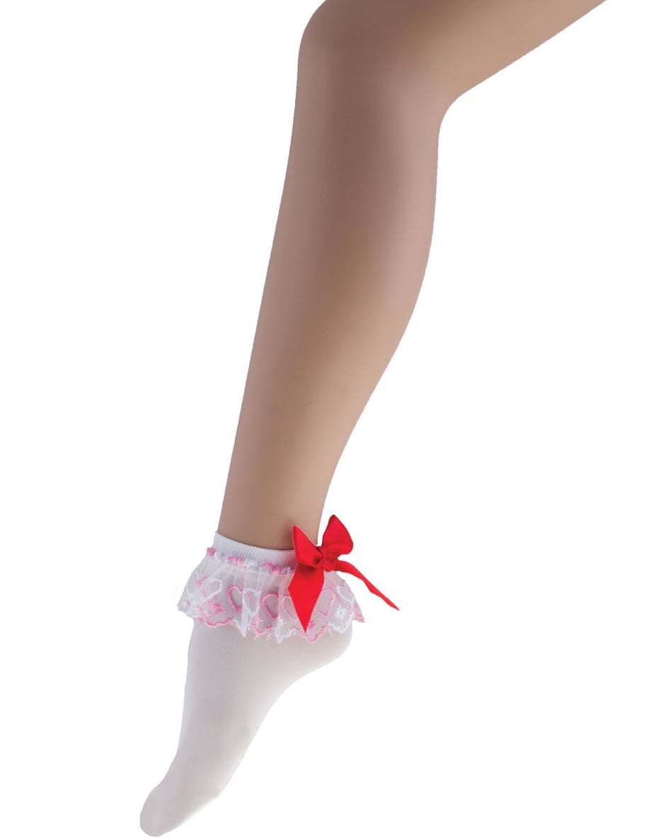 Socquettes pour femme blanches avec noeud rouge et dentelle