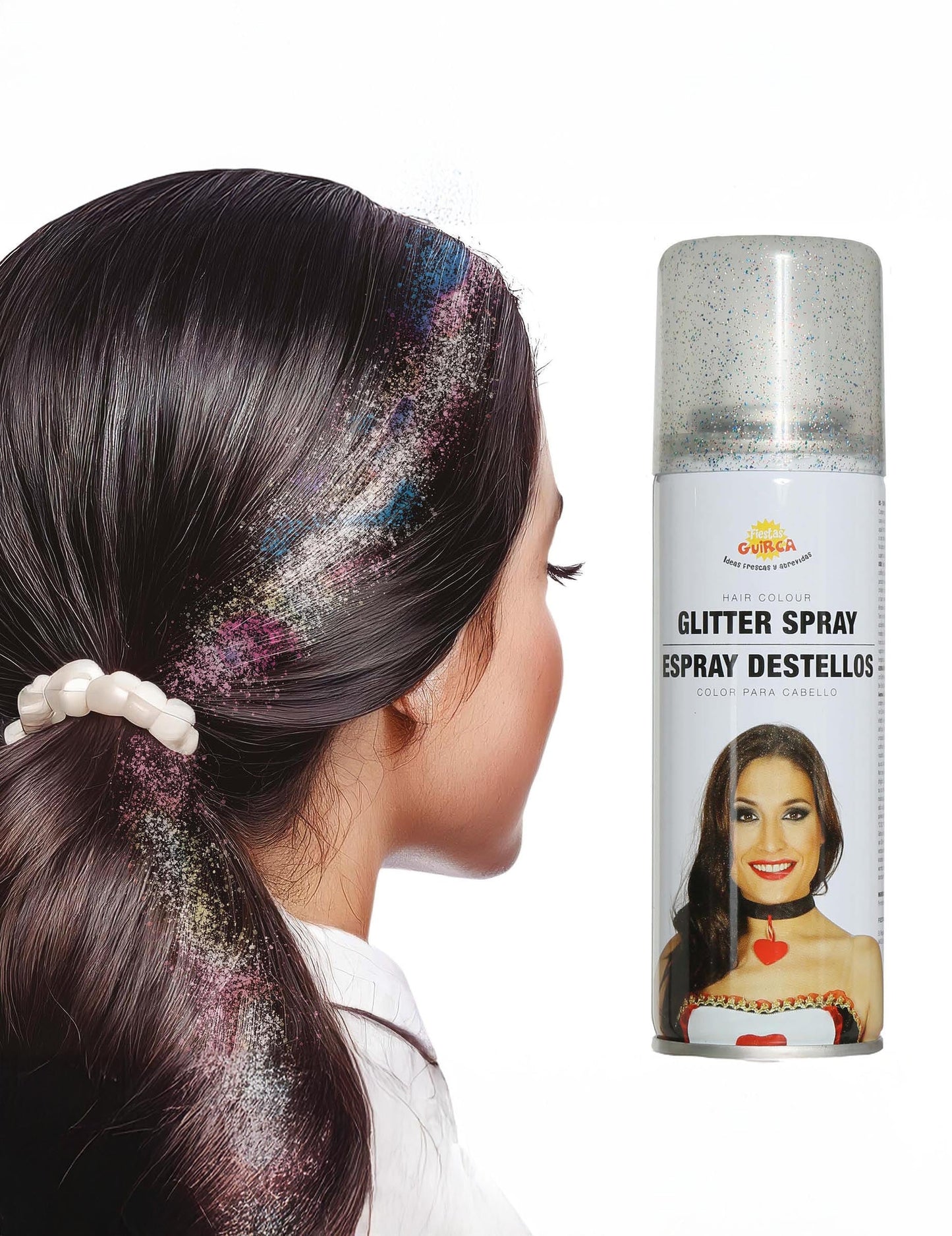 Spray à paillettes pour cheveux pour adulte argenté