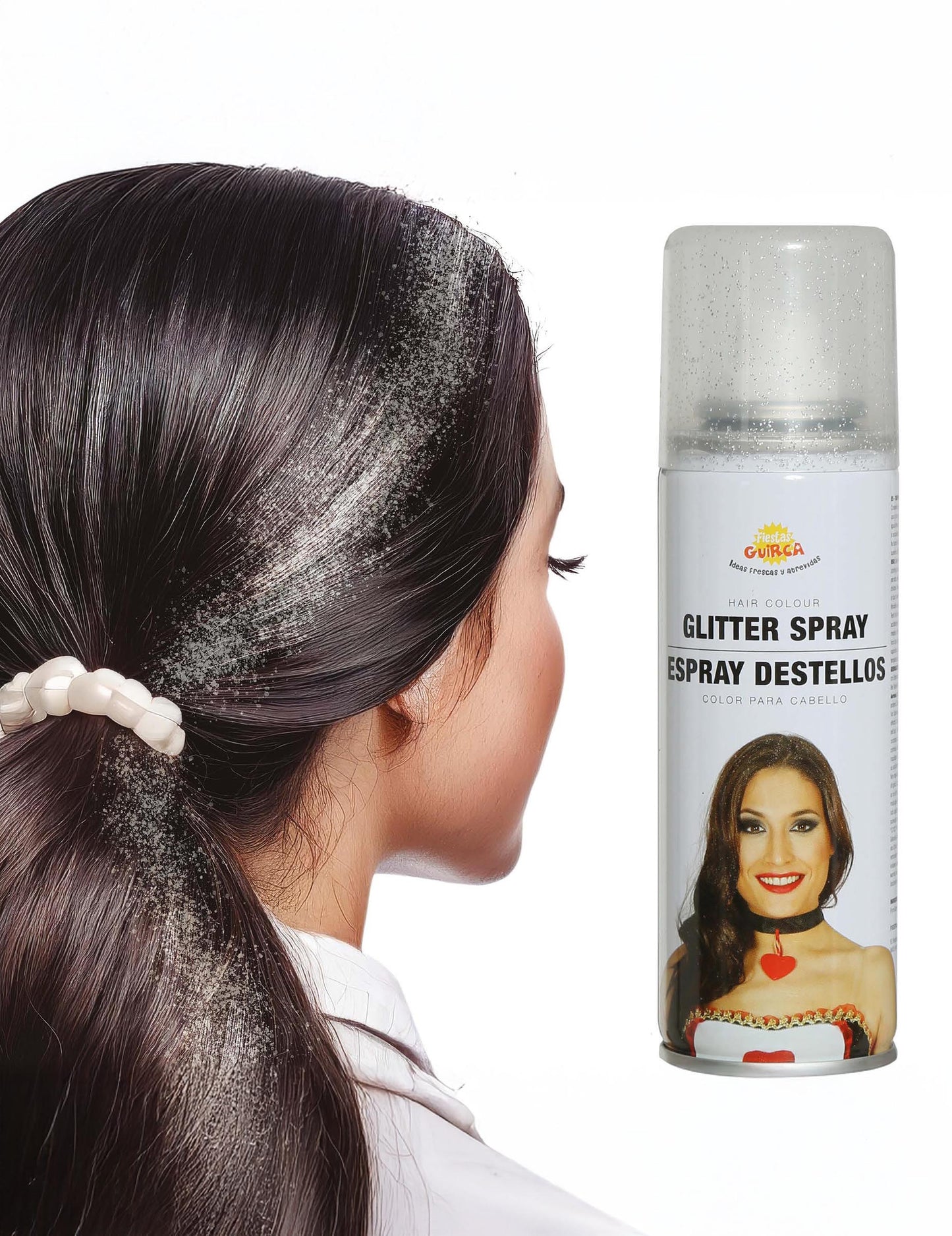 Aperçu du rendu sur la chevelure du spray à paillettes pour cheveux
