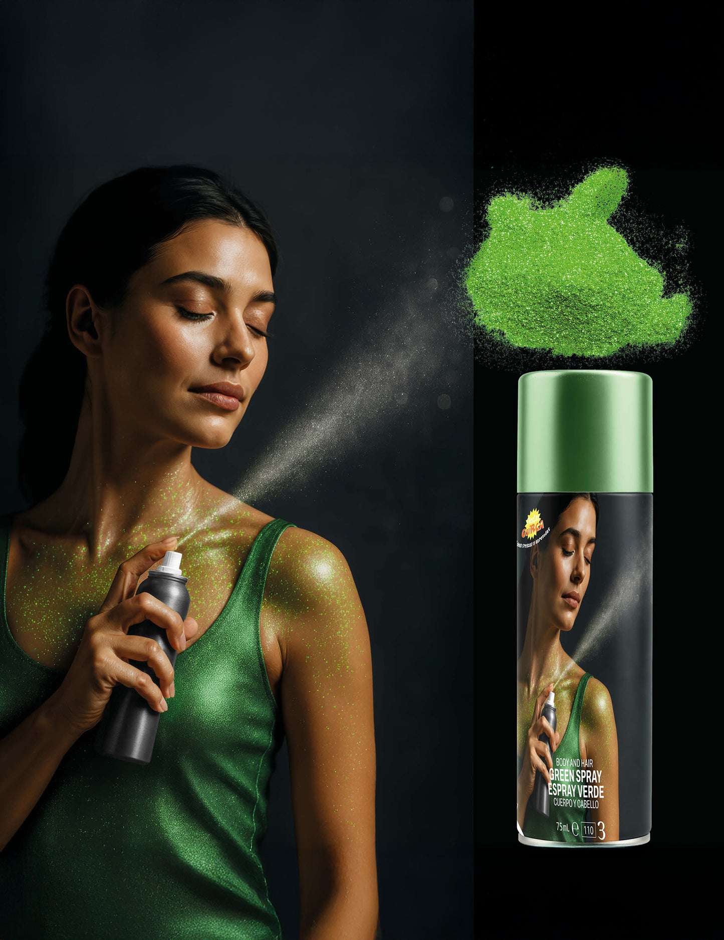 Spray z bleščicami zeleno 75 ml