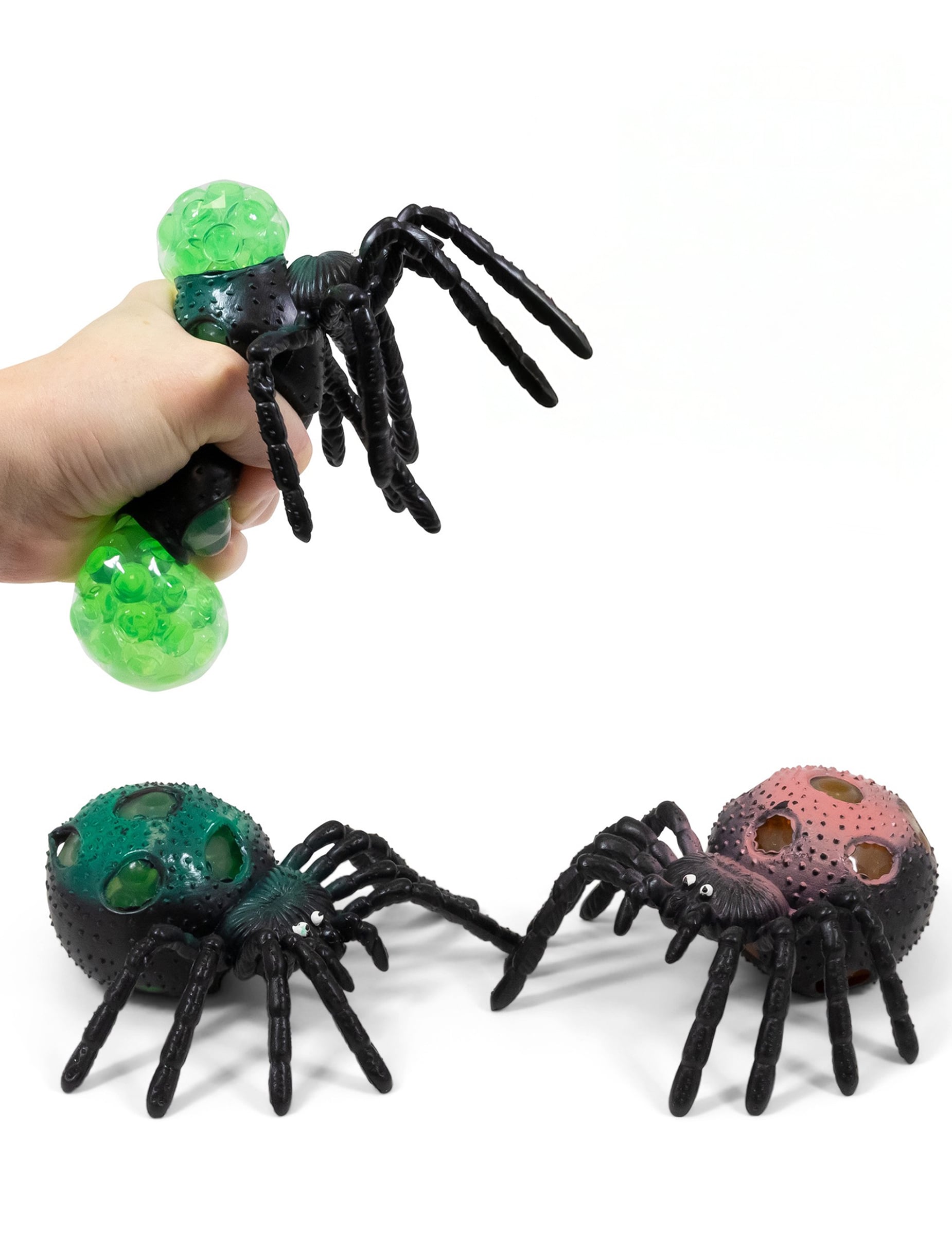 Balle araignée à billes souple pour enfant noir vert et rose