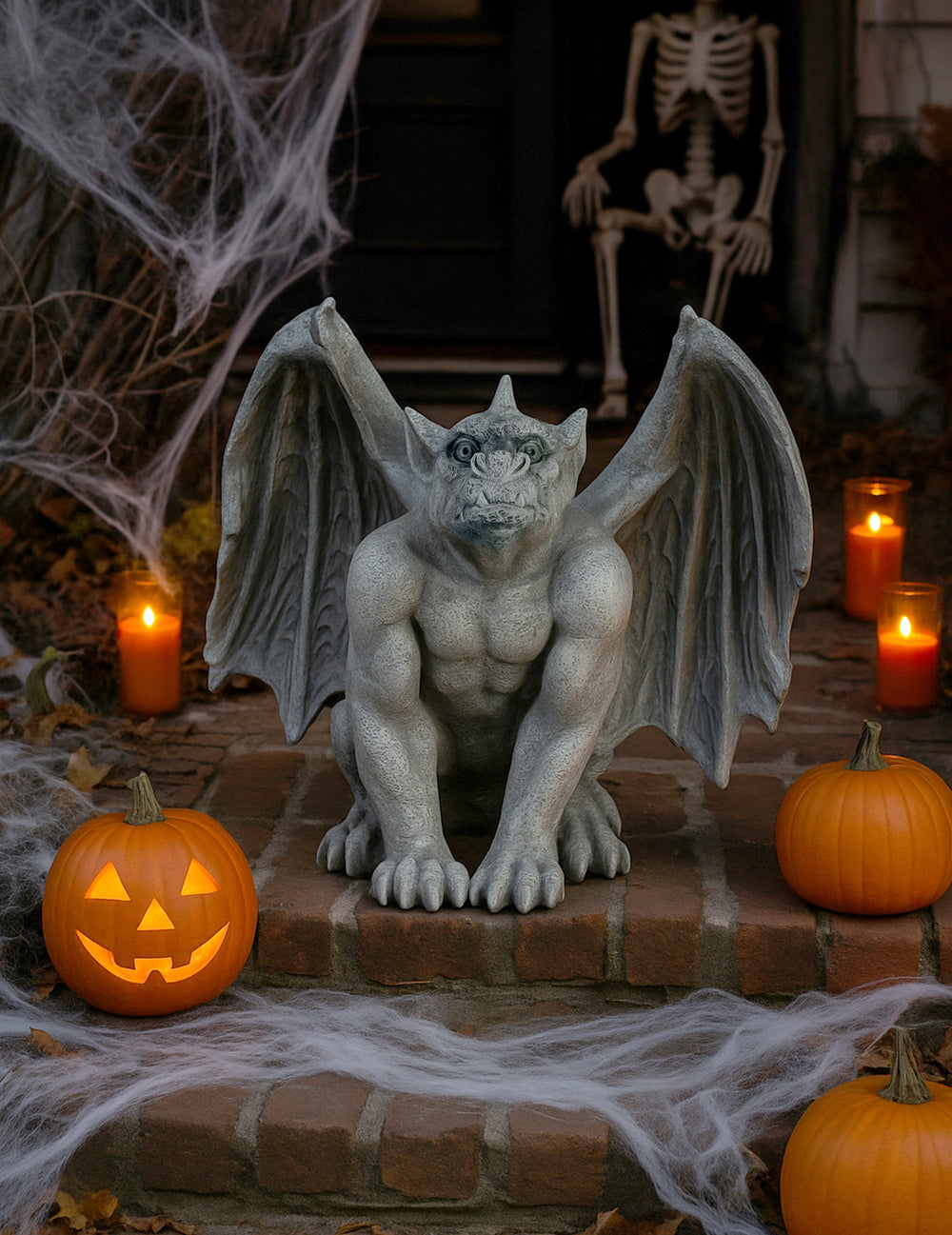 Statue de gargouille pour décoration d'Halloween grise en magnésie