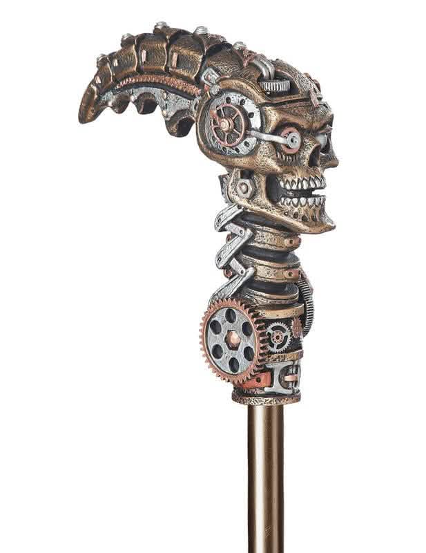 Podrobnost o mehaničnem ročaju z lobanjo palice steampunk