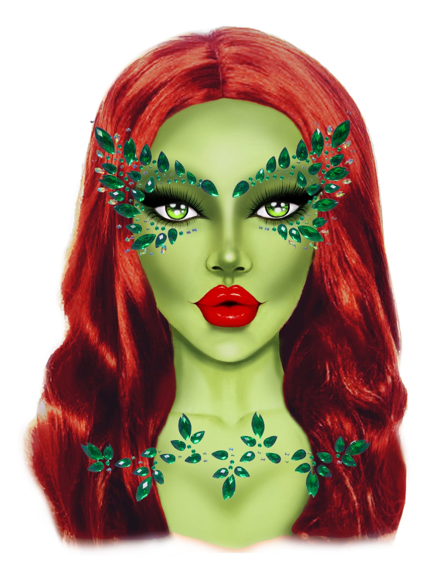 Strass adhésifs empoisonneuse pour femme verts pour visage et corps