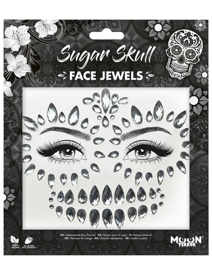 Détail de l'emballage des strass adhésifs pour visage squelette