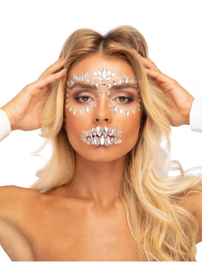 Strass adhésifs pour visage squelette pour femme argentés